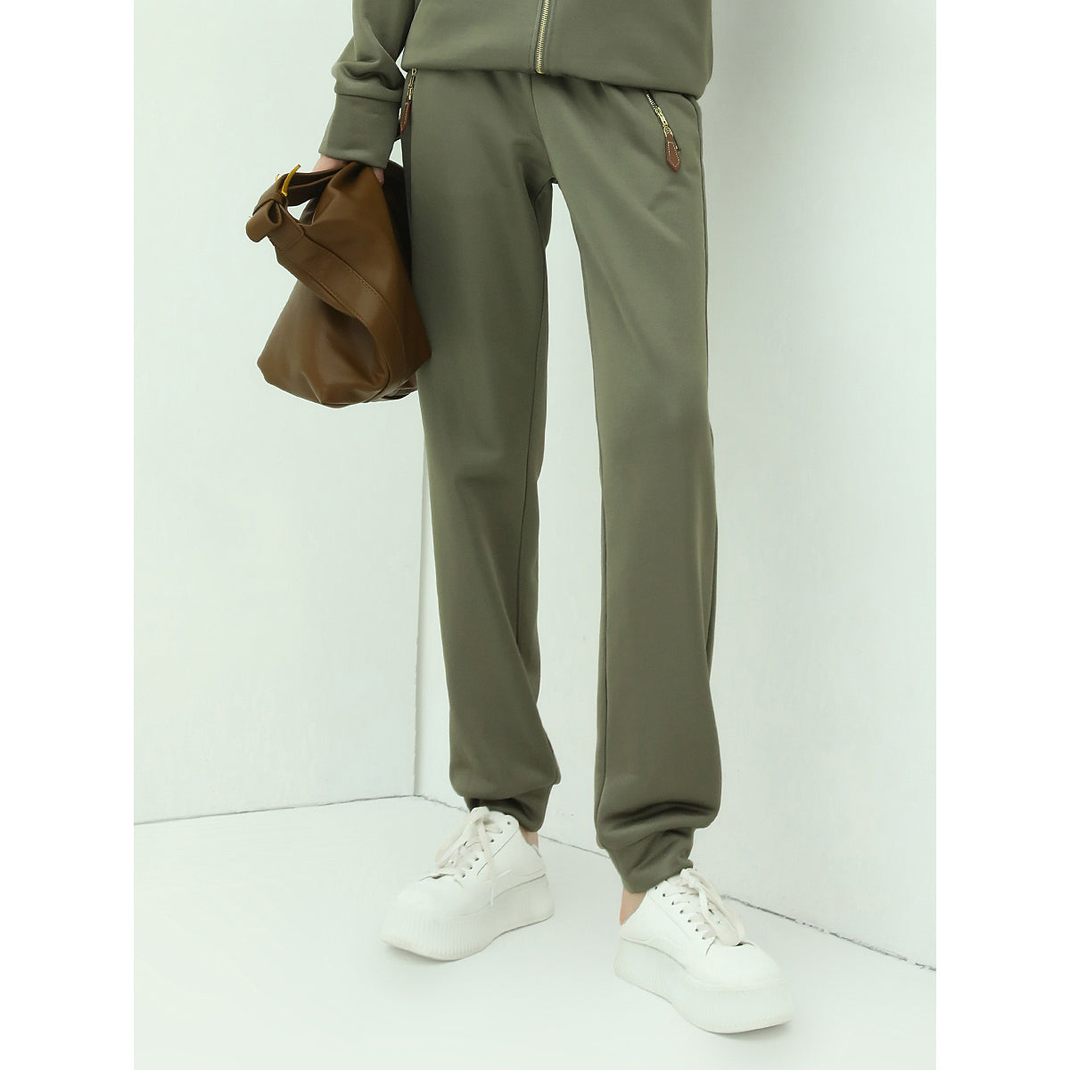 Athletic Green Sweater Pants with Zip Pocket Details-0