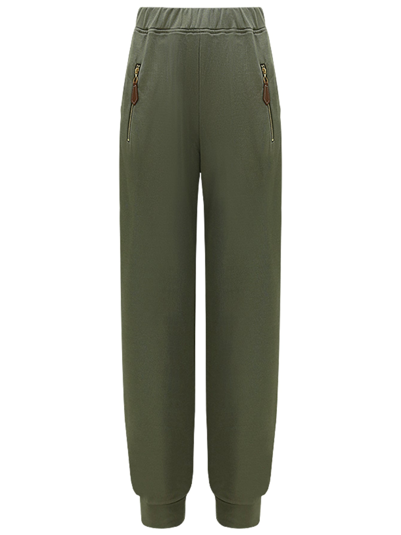 Athletic Green Sweater Pants with Zip Pocket Details-3