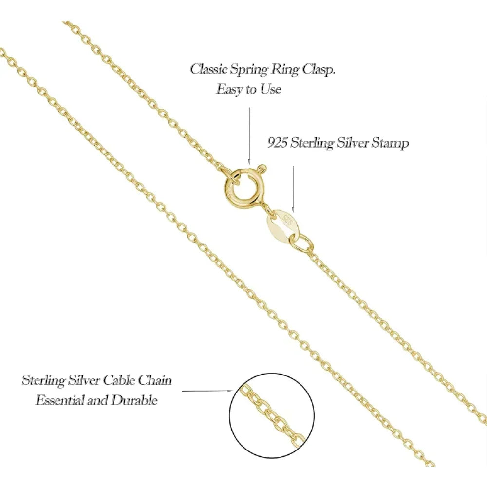 Authentic Gold Color 925 Sterling Silver Basic Cable Chain Necklace - Sca016