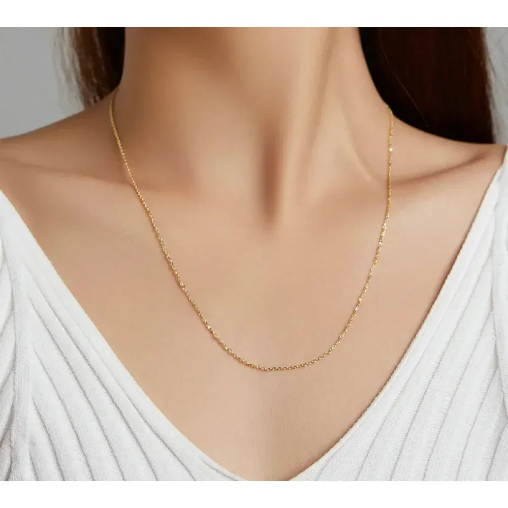 Authentic Gold Color 925 Sterling Silver Basic Cable Chain Necklace - Sca016