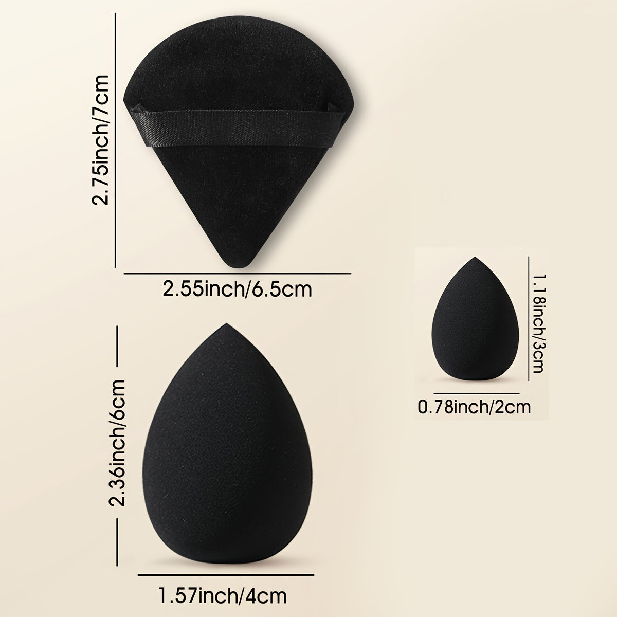6pcs Face Makeup Sponge Puff Set, 2pcs Large Makeup Sponge & 2pcs Mini Makeup Beauty Blender & 2pcs Fan-shaped Soft Velvet Makeup Puffs, Flawless For Liquid Cream Powder, Ideal For Makeup Beginner, Black