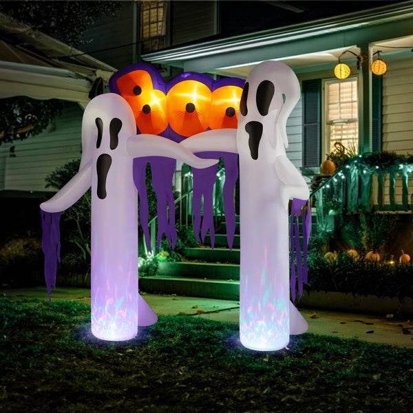 9.8ft White Ghost Arch 3 LED Lights And 2 Colorful Light Plates Halloween Inflatable Decoration