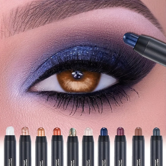 12-Color Smudge-Proof Eyeshadow Stick with Brush Head - Glitter, Matte, and Shimmer Crayon for Long-Lasting Makeup For Music Festival