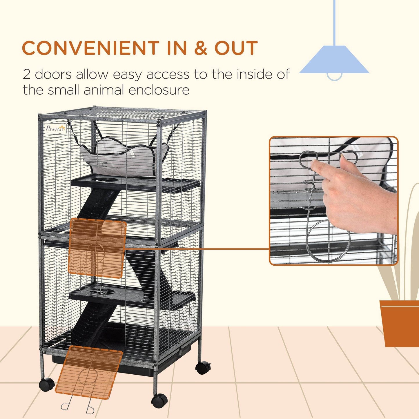 Large Metal 4 Tiers Small Animal Cage With Hammock, Removable Tray, Extra Space For Ferrets Chinchillas, Gray