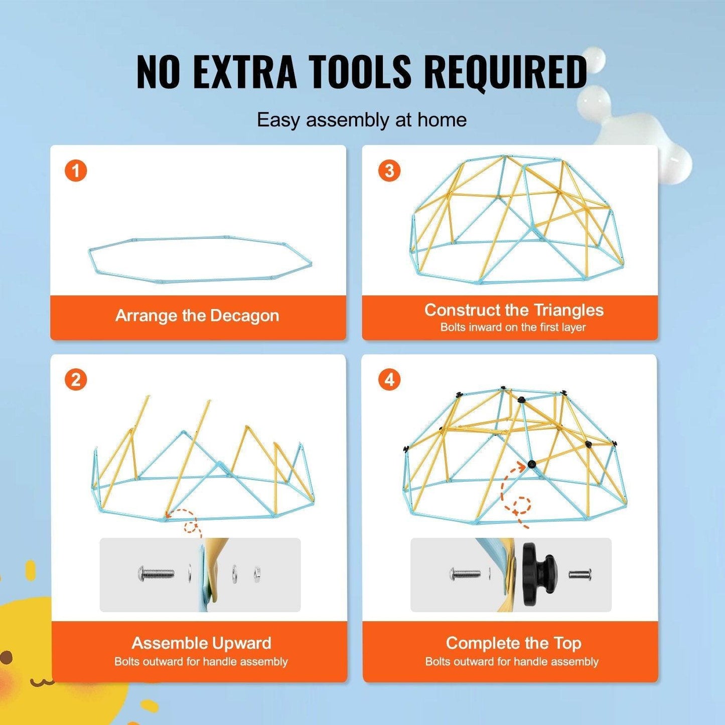 Climbing Dome, For Kids 3 To 9 Years Old, 8FT Geometric Dome Climber With Slide,Jungle Gym Supports 600LBS And Easy Assembly, With Climbing Grip, Outdoor And Indoor Play Equipment For Kids