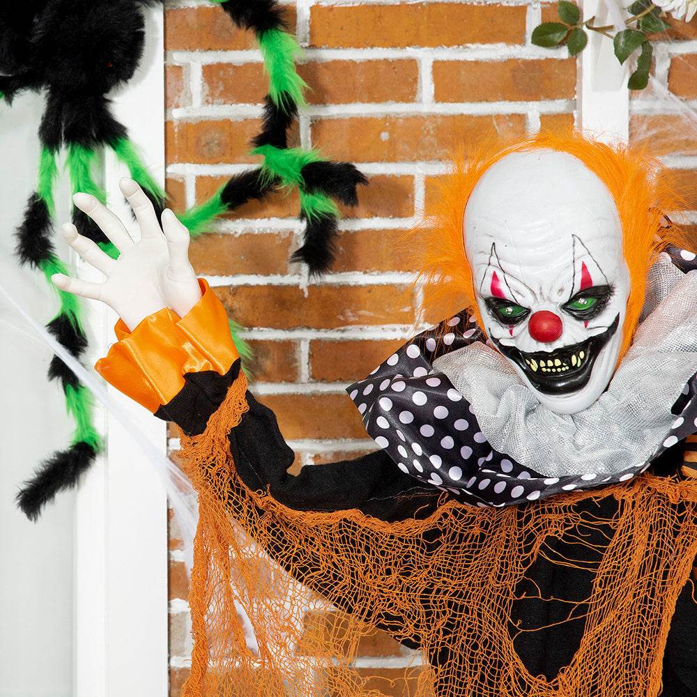 65inch Life Size Outdoor Halloween Decorations Talking Circus Clown With A Balloon, Animated Prop With Sound And Motion Activated, Light Up Eyes, Laughter