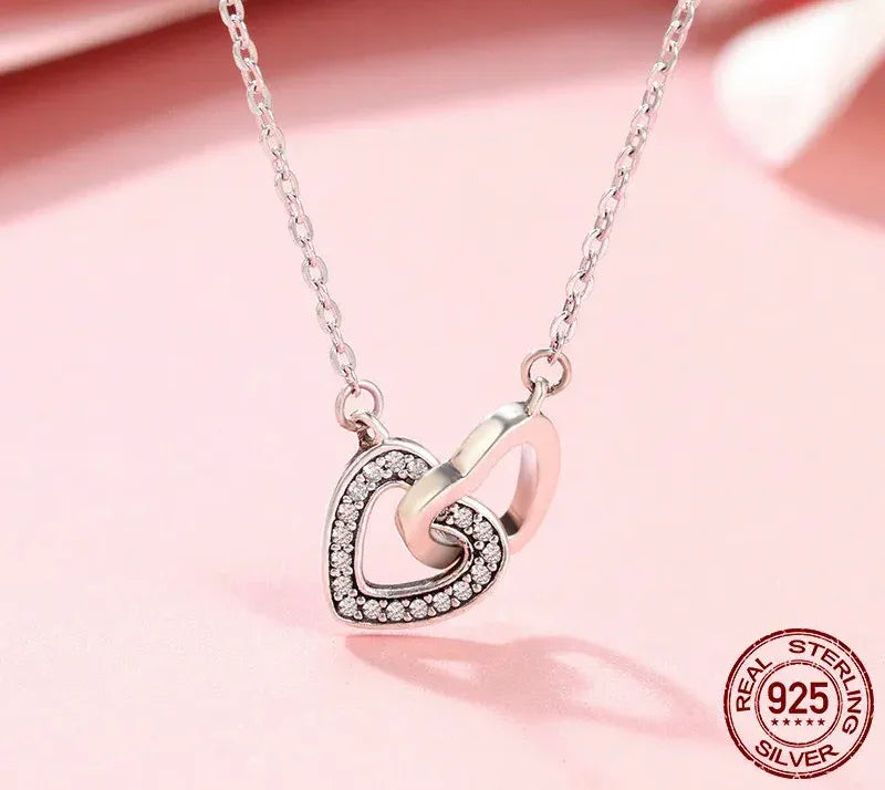 Connected Hearts: Sterling Silver Star/Heart/Cat Pendant Necklace