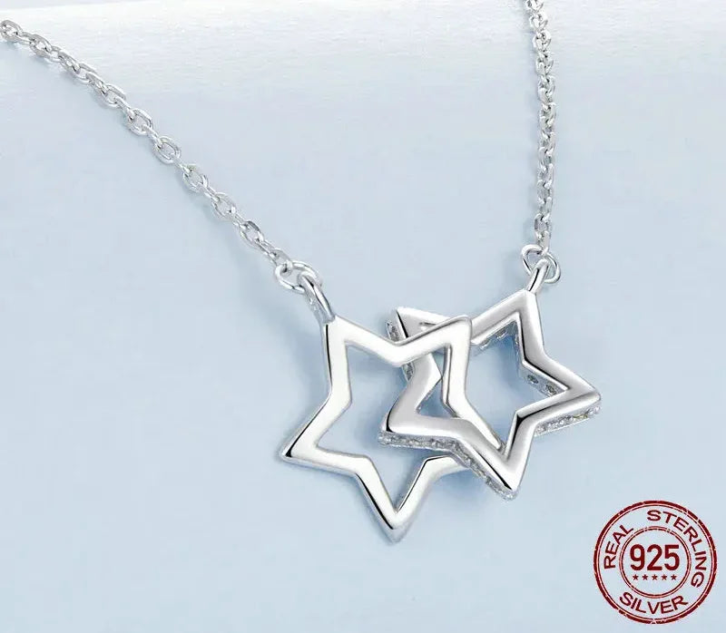 Connected Hearts: Sterling Silver Star/Heart/Cat Pendant Necklace