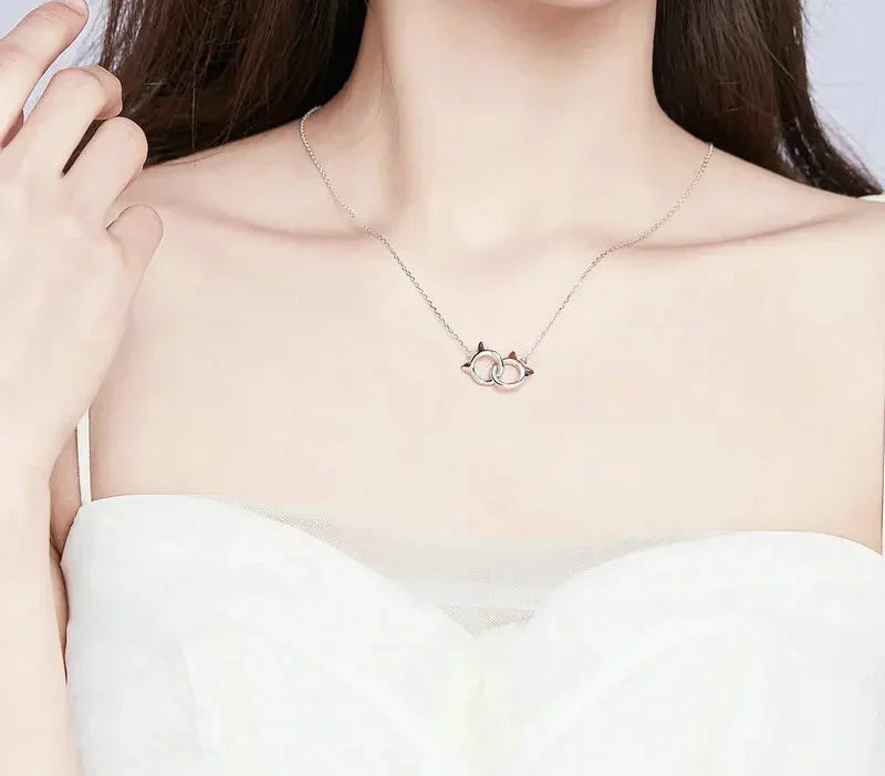 Connected Hearts: Sterling Silver Star/Heart/Cat Pendant Necklace