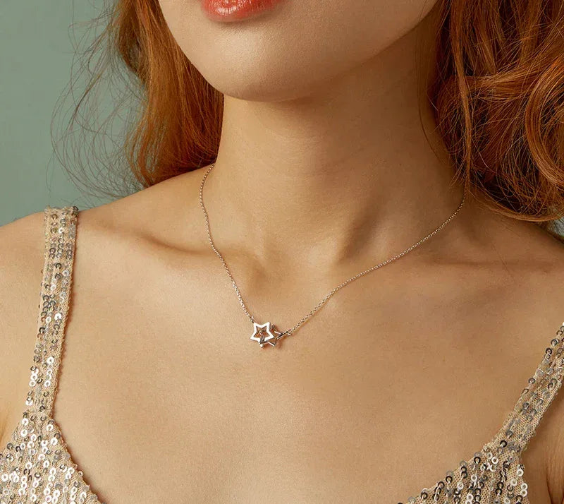 Connected Hearts: Sterling Silver Star/Heart/Cat Pendant Necklace