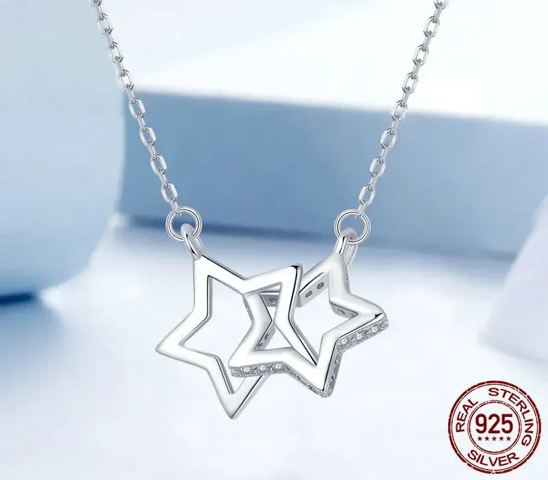 Connected Hearts: Sterling Silver Star/Heart/Cat Pendant Necklace