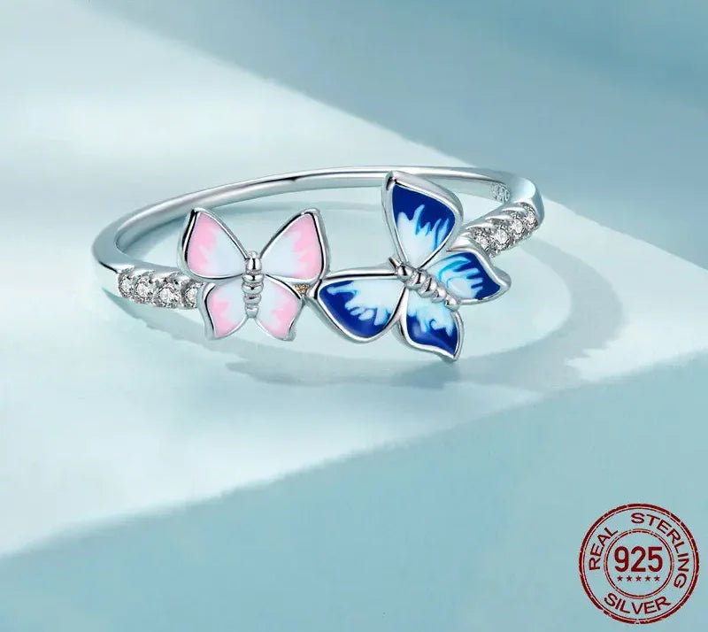 Flutter of Elegance: Sterling Silver CZ Butterfly Band Ring
