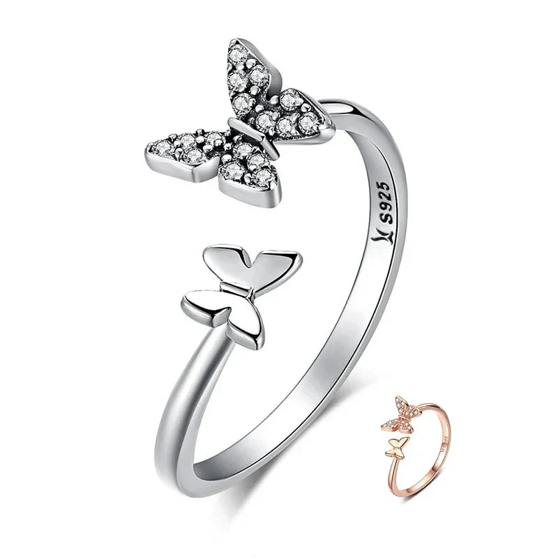 Dazzling Butterfly Sterling Silver Open Ring: A Symbol of Freedom