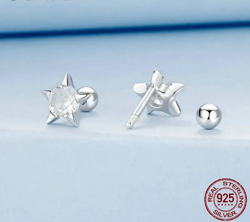 Celestial Sparkle Sterling Silver Star Stud Earrings