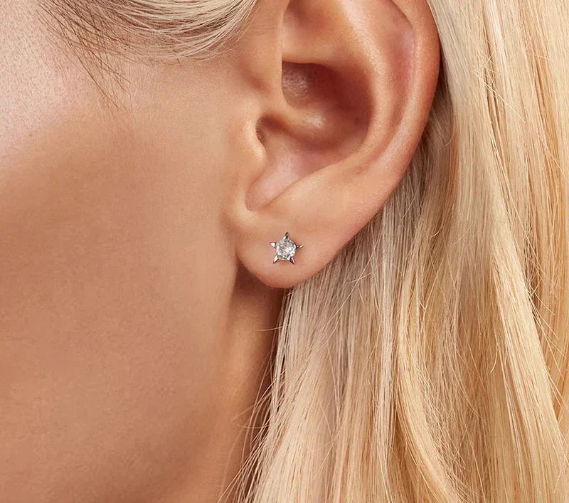 Celestial Sparkle Sterling Silver Star Stud Earrings