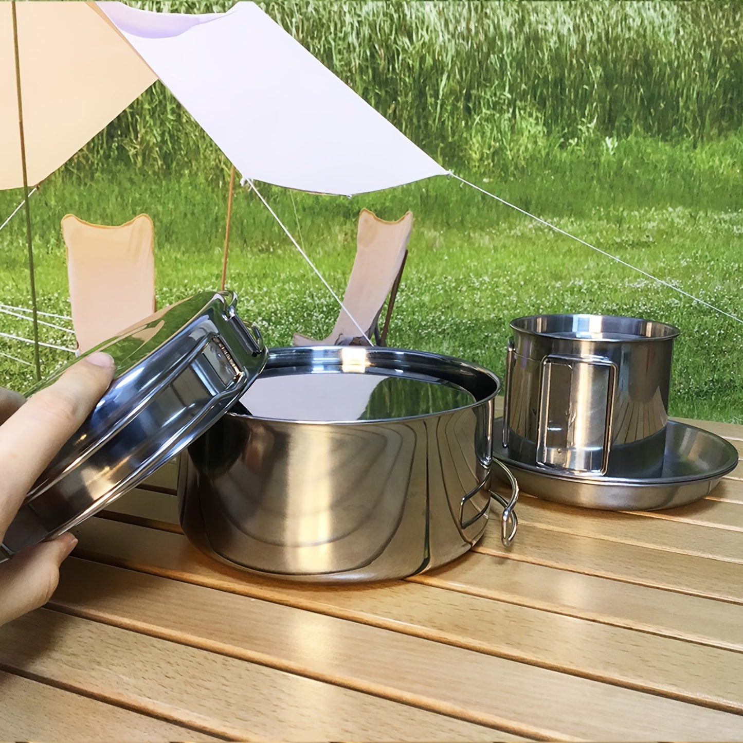 8-Piece Stainless Steel Camping Cookware Set-4