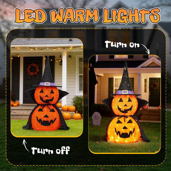 2Packs 3FT Halloween Collapsible Lighted Pumpkin Decoration, 176 LED Pop-Up Pumpkin Lamp With Cape, Plug In Halloween Jack-O-Lantern With Metal Stand For Indoor Outdoor Garden Patio Party Decor