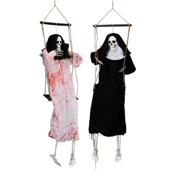 Outdoor Halloween Decorations 2 Packs Hanging Ghosts Decor With Lighted Up Eyes And Horror Scream, 3ft Scary Grim Reaper Swinging Ghost Flying For Yard Patio Lawn Garden