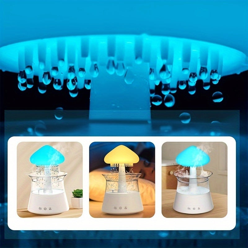 USB-Powered Zen Master Mushroom Lamp with Rain Cloud Aromatherapy Oil Diffuser, Night Light & Ultra-Quiet Humidifier - Perfect for Home or Office, White, Zen Home Decor