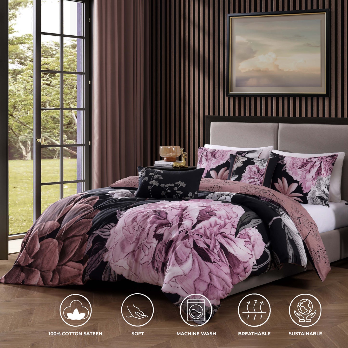 Bebejan Midnight Meadow 5 Piece Reversible Comforter Set-1