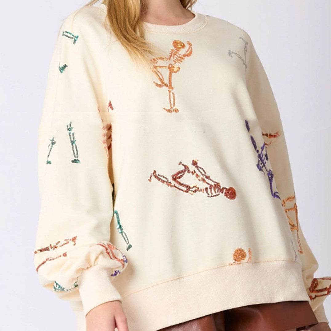 Women's Halloween Skull Sequined Sweater Loose