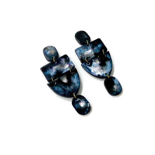 Black & White Marbled Statement Earrings- "Lee"-0