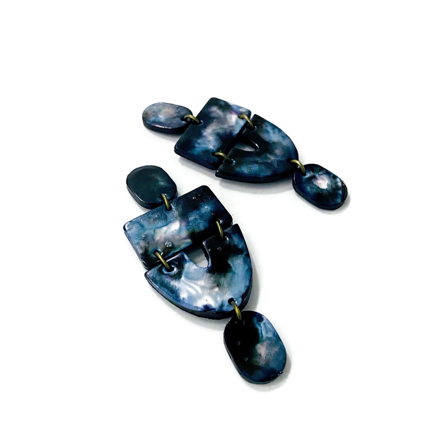 Black & White Marbled Statement Earrings- "Lee"-2