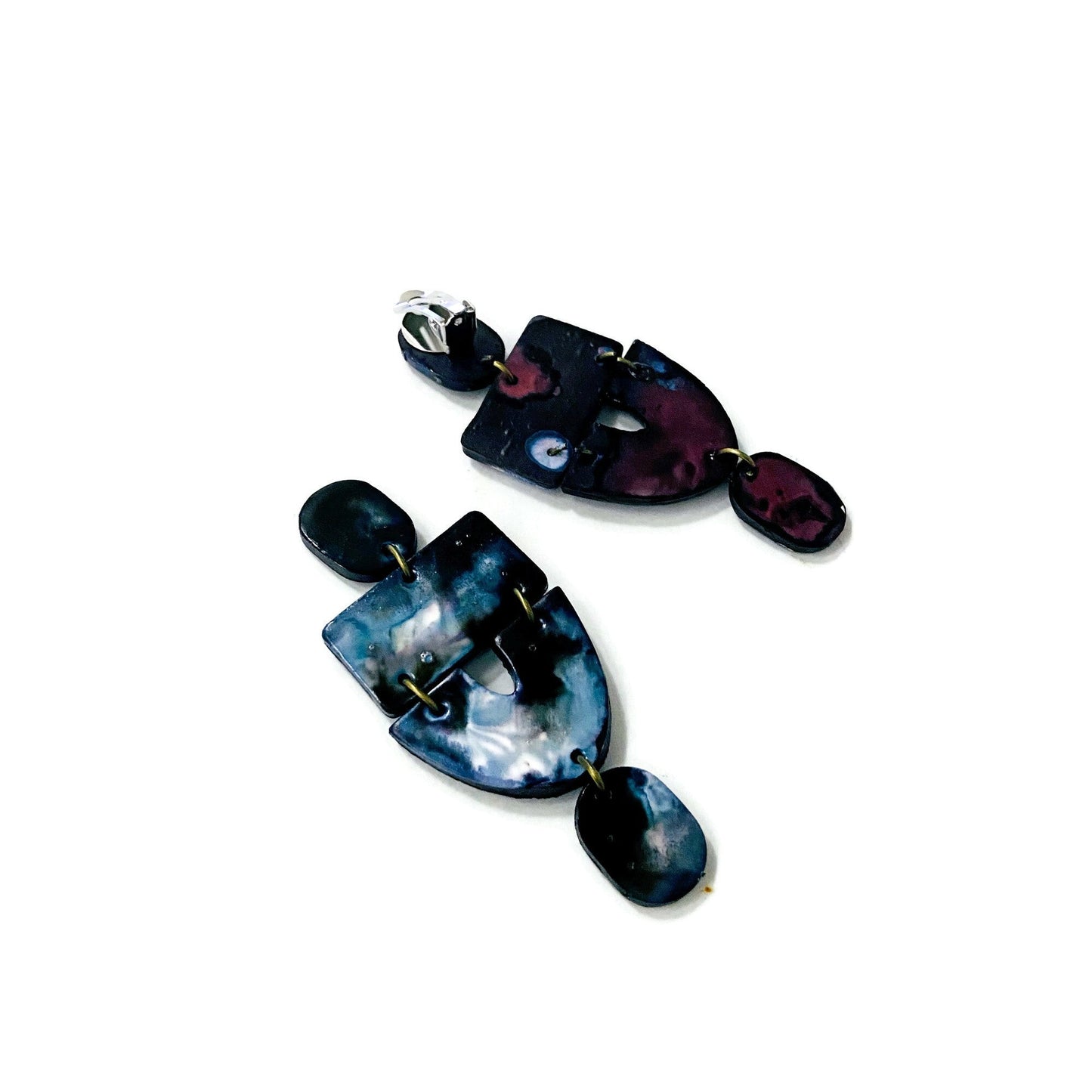 Black & White Marbled Statement Earrings- "Lee"-4