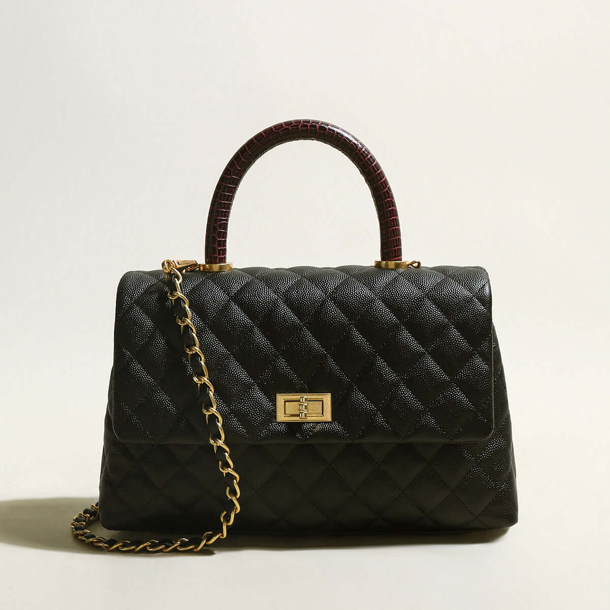 Black Quilted Chainstrap Top Handle-0