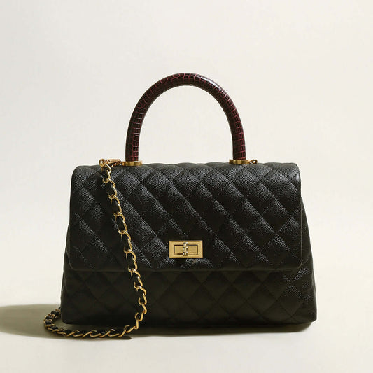 Black Quilted Chainstrap Top Handle-0