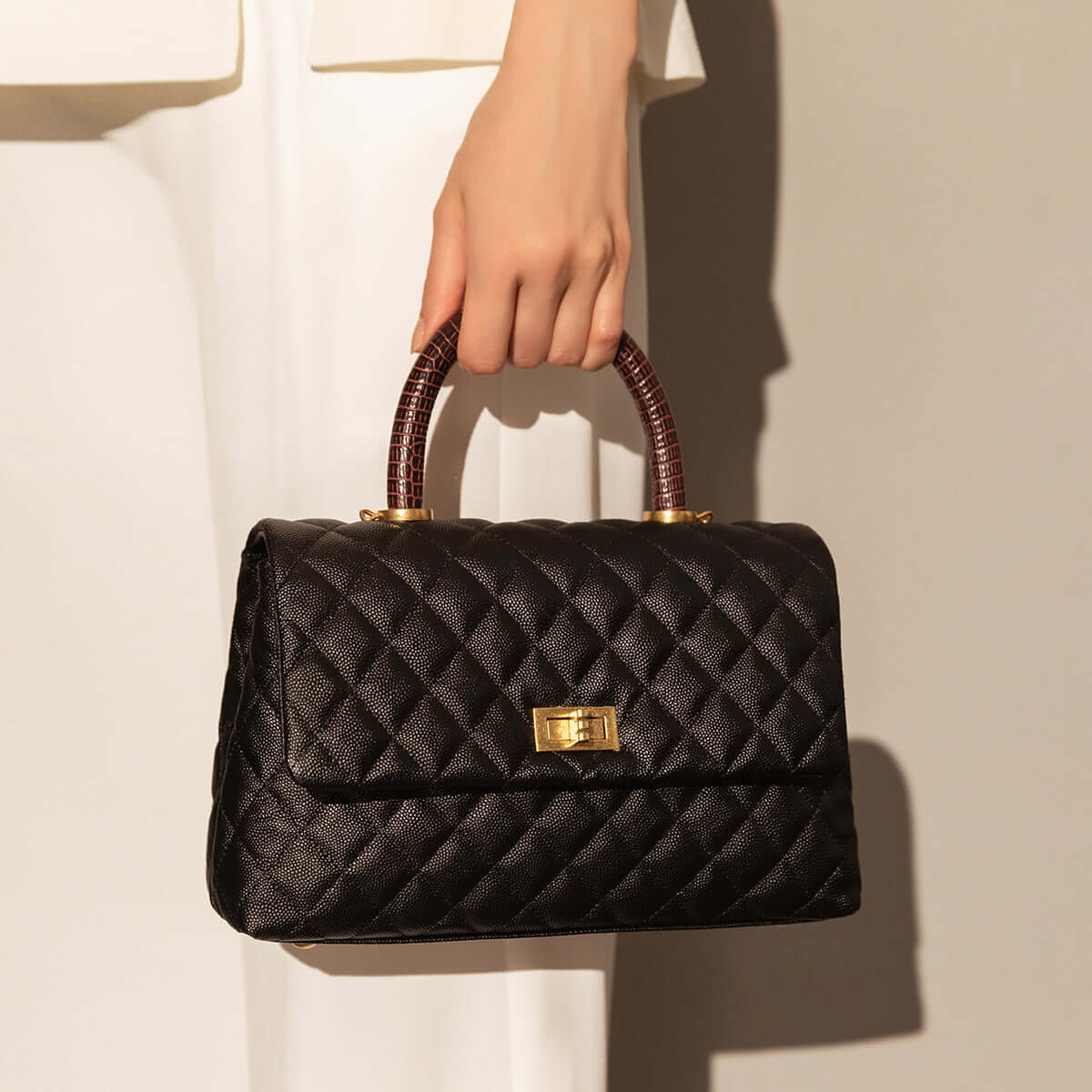 Black Quilted Chainstrap Top Handle-4