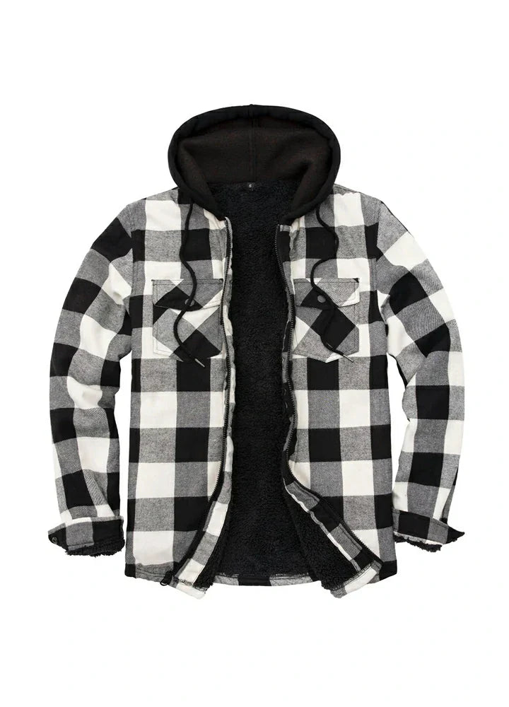 Men's Sherpa Lined Flannel Shirt Jacket with Hood,Plaid Shirt-Jac-21