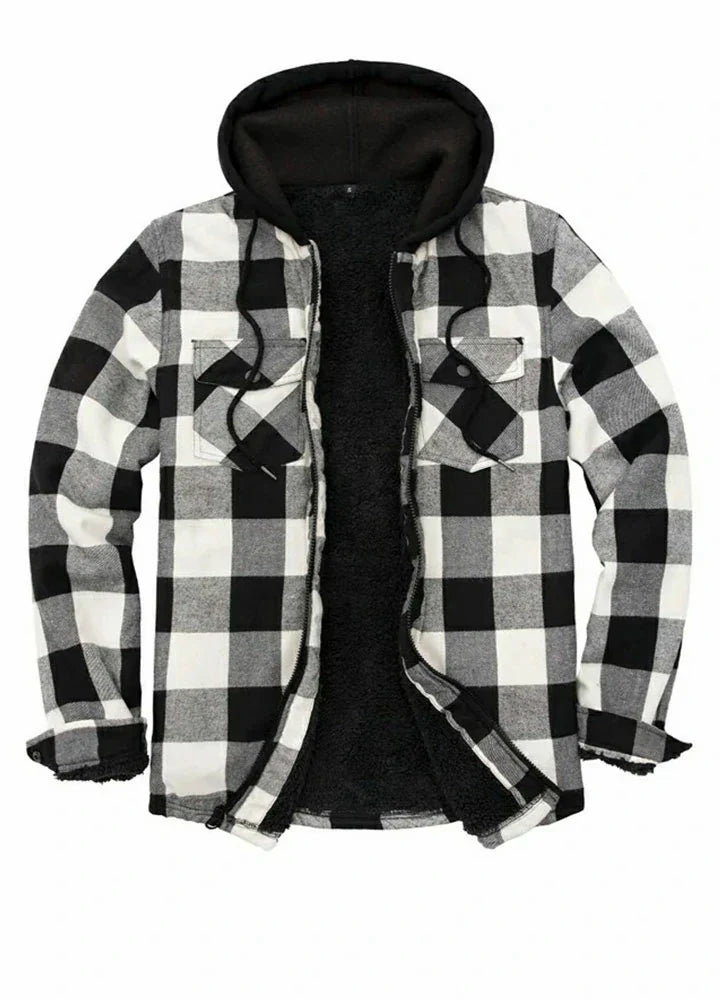 Men's Matching Family Black white Hooded Flannel Jacket-0
