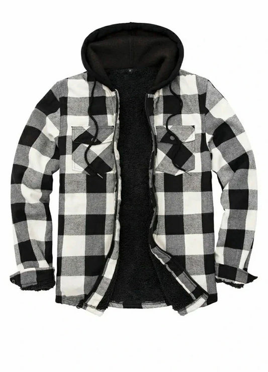 Men's Matching Family Black white Hooded Flannel Jacket-0
