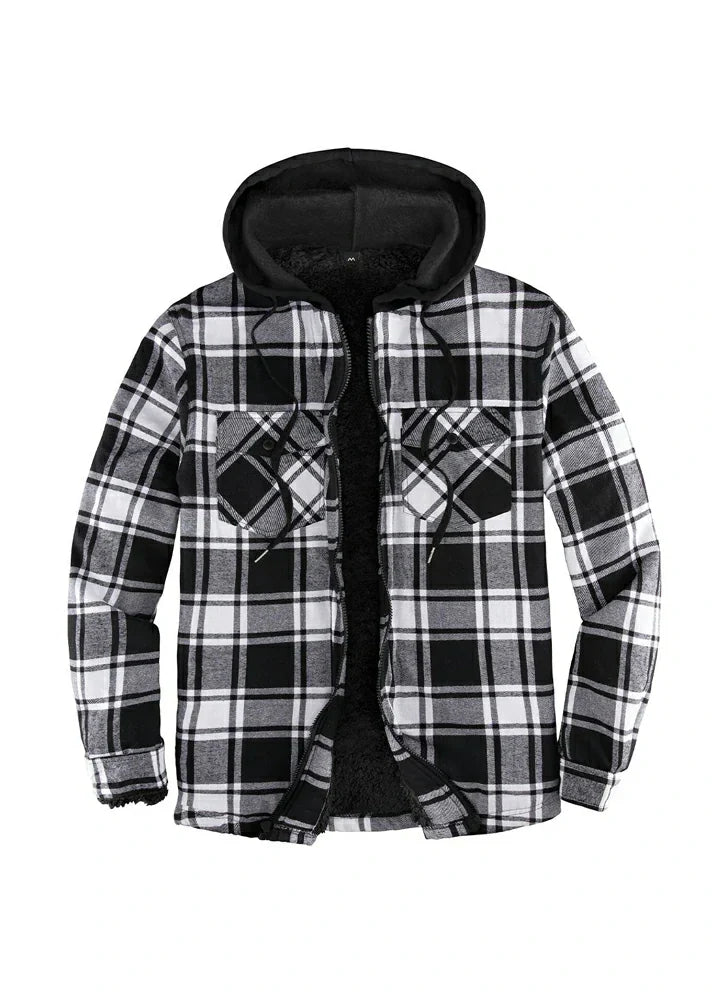 Men's Sherpa Lined Flannel Shirt Jacket with Hood,Plaid Shirt-Jac-12