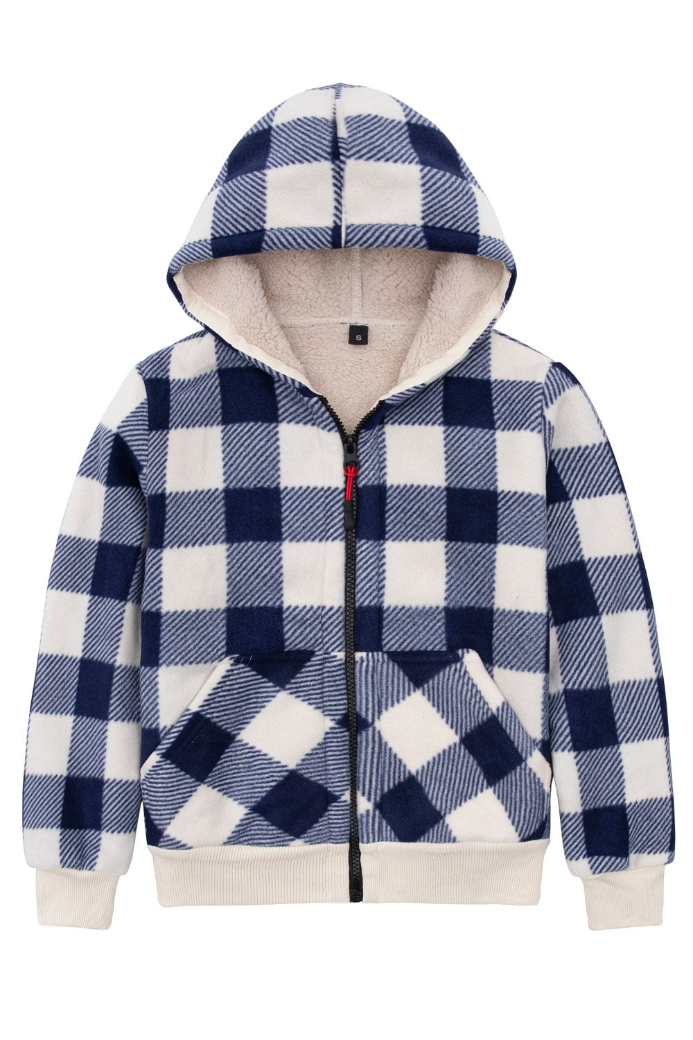 Kids Sherpa Lined Full Zip Hooded Plaid Sweatshirt Jac-14