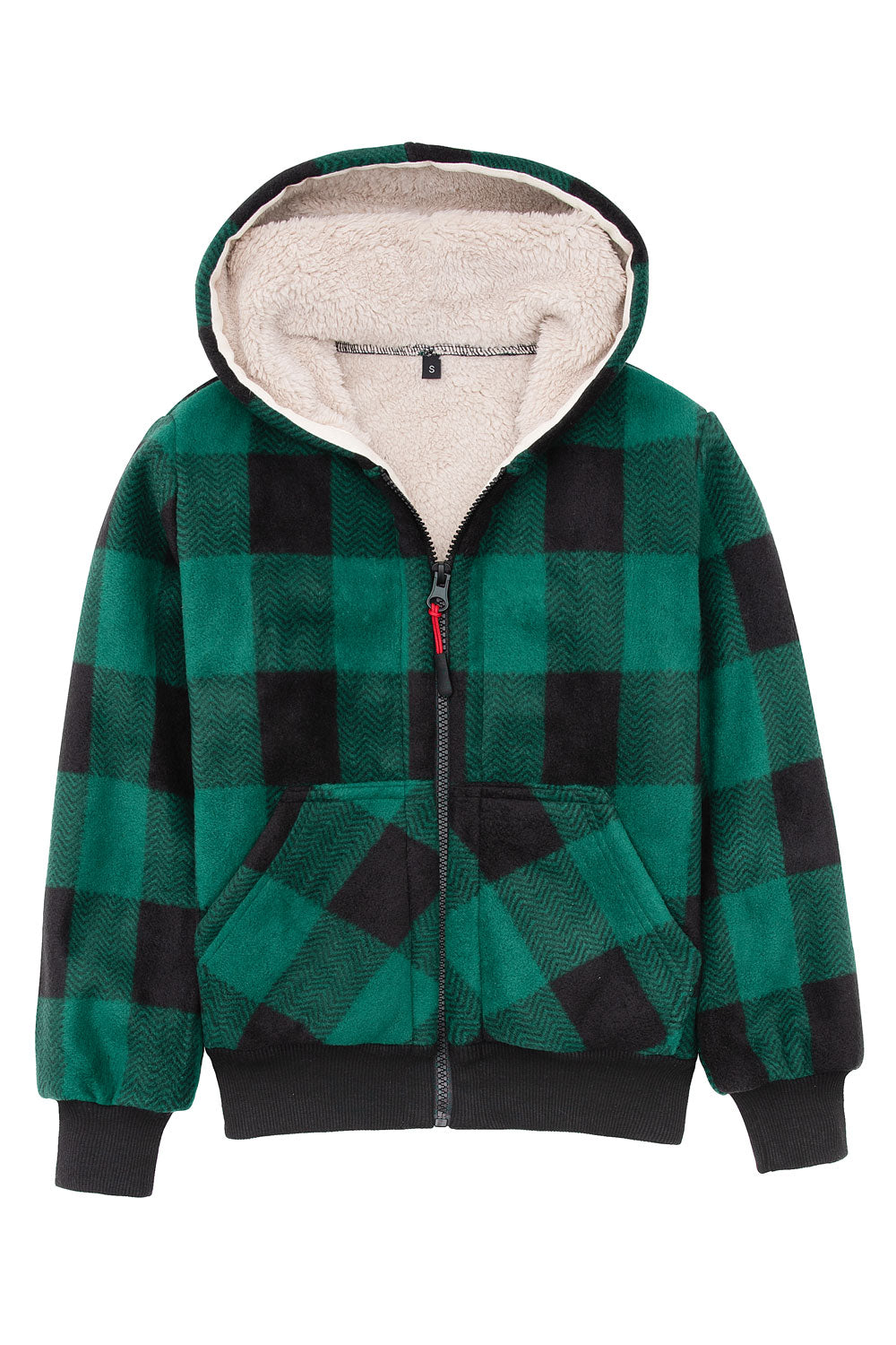 Kids Sherpa Lined Full Zip Hooded Plaid Sweatshirt Jac-13