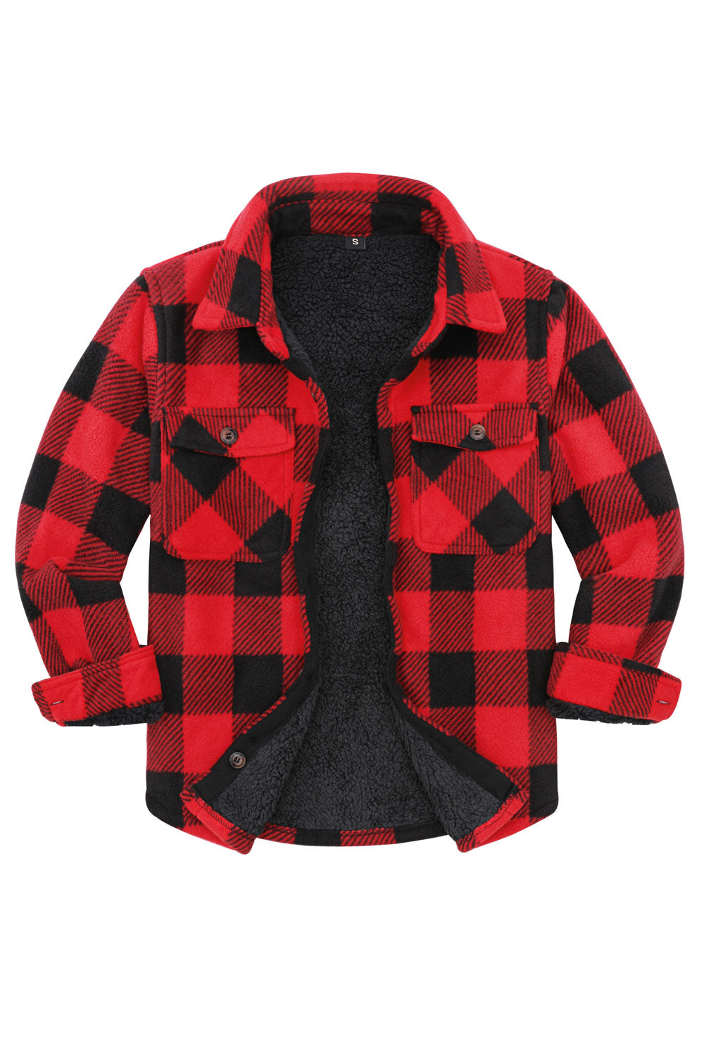Boys Sherpa Lined Buffalo Plaid Fleece Button Down Shirt Jacket-Kids-9