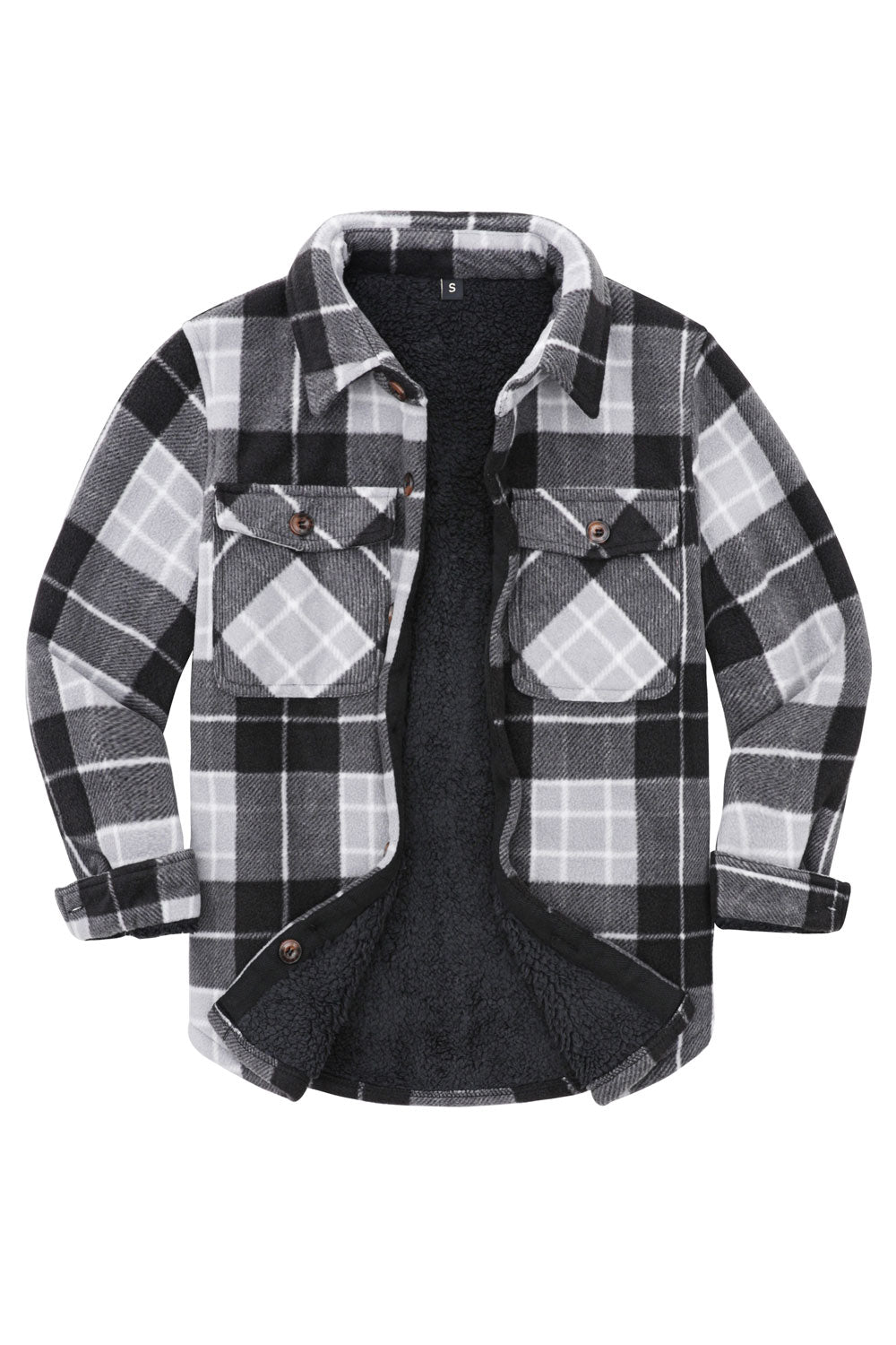 Boys Matching Family Fleece Black White Buffalo Plaid Shacket-3