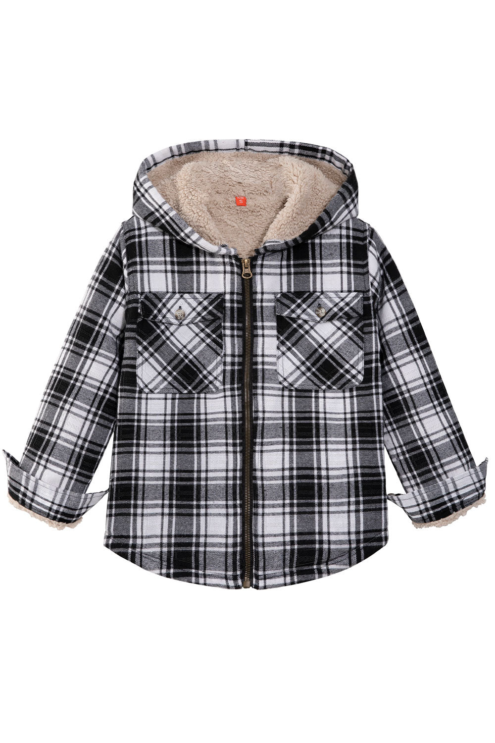 Kids Matching Family Black White Hooded Flannel Jacket-1