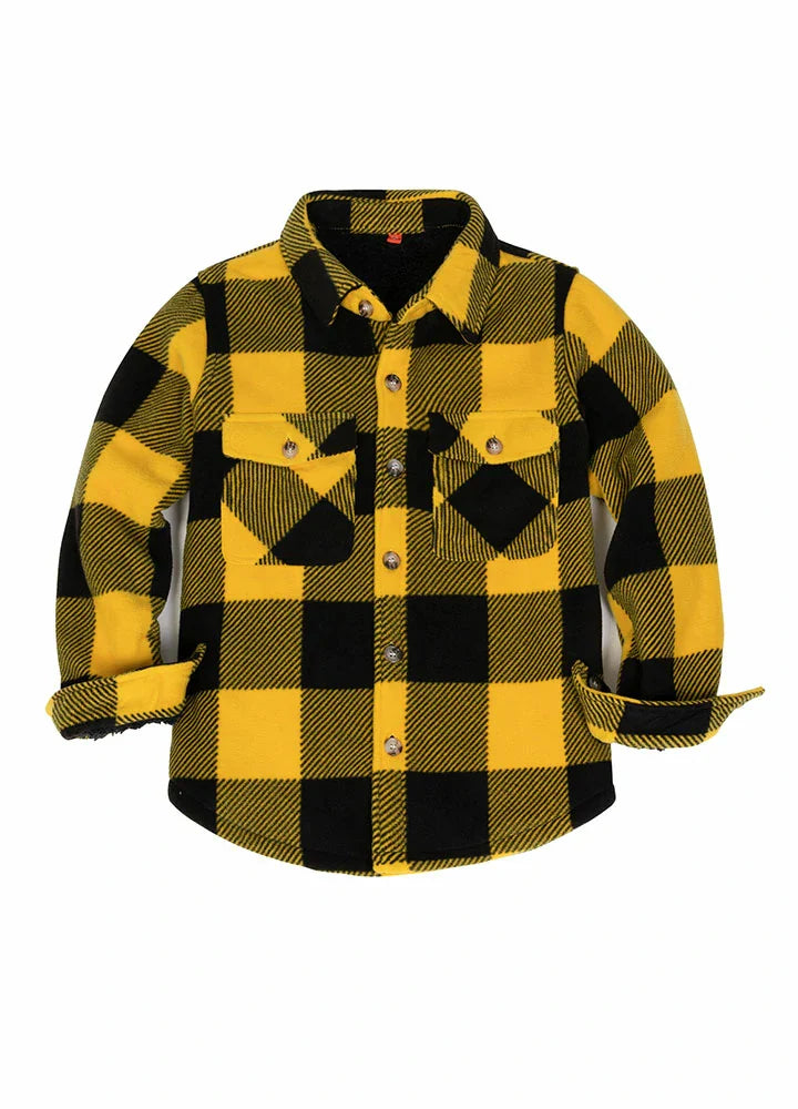 Kids Matching Family Fleece Yellow Buffalo Plaid Shacket-0