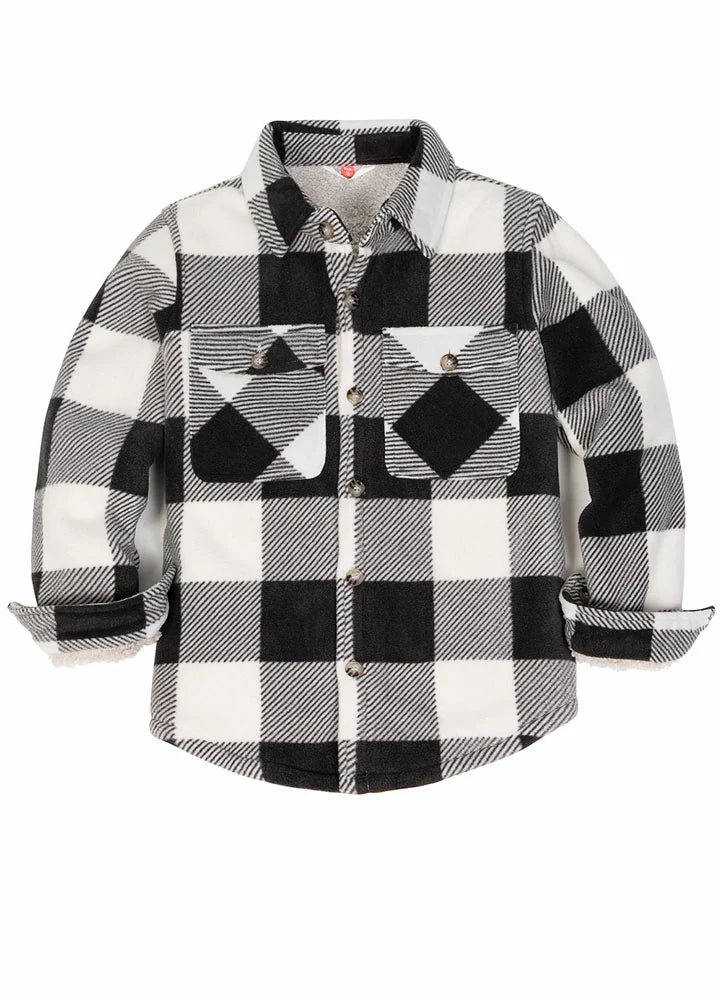 Boys Matching Family Fleece Black White Buffalo Plaid Shacket-0