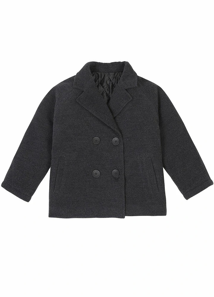 Boy's Quilted Lined Double Breasted Wool Peacoat-0