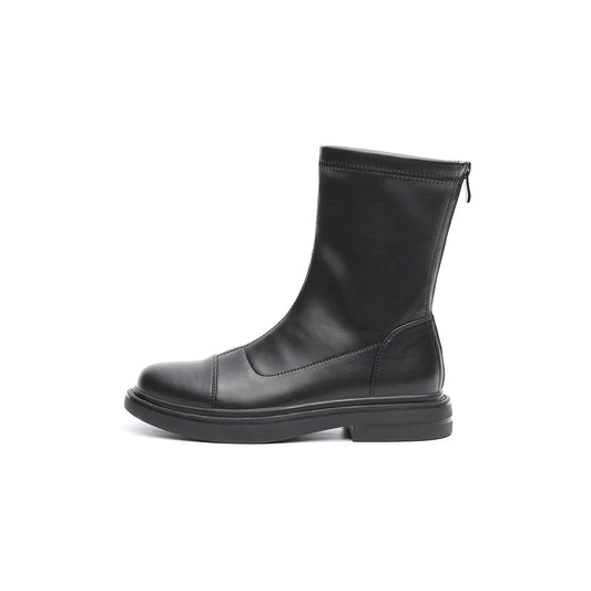 British Mid-Calf Black Leather Boots-0