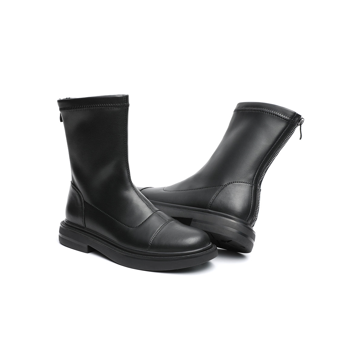British Mid-Calf Black Leather Boots-2