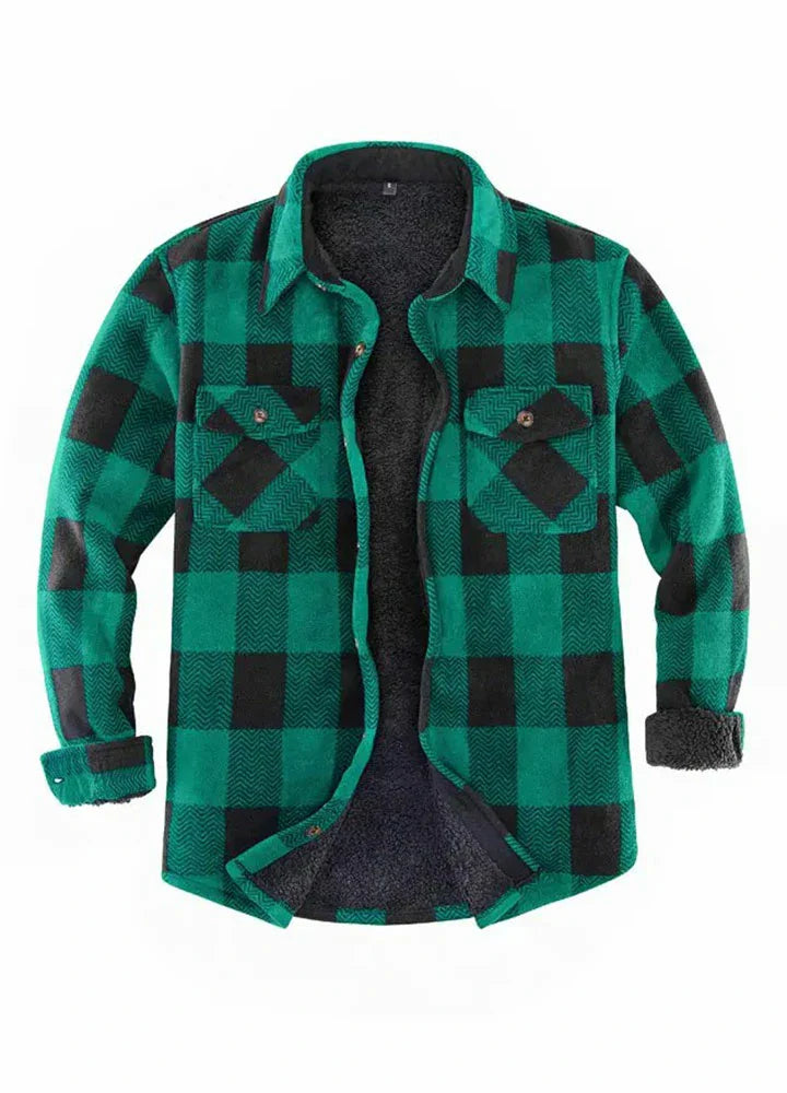 Men's Sherpa Fleece Lined Shacket,Button Down Plaid-10