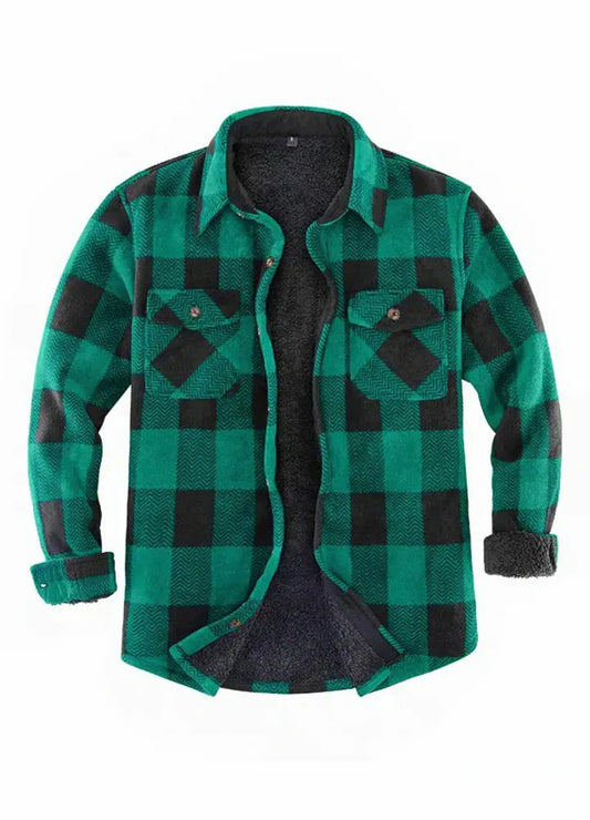 Men's Sherpa Fleece Lined Shacket,Button Down Plaid-10