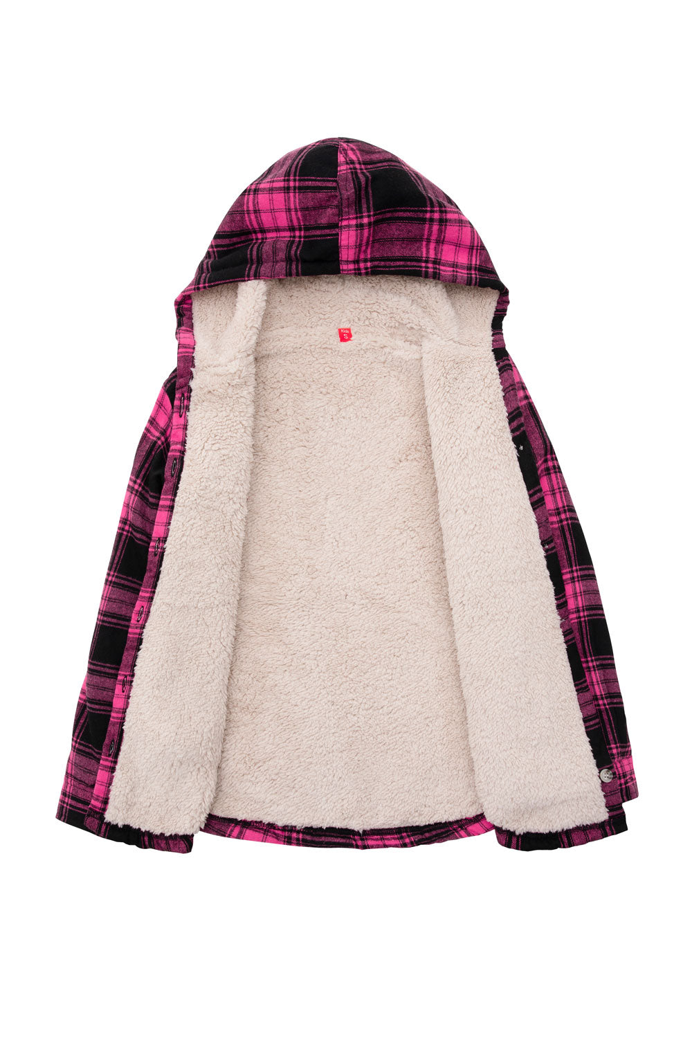 Girls Matching Family Pink Hooded Plaid Flannel Shirt Jacket-3