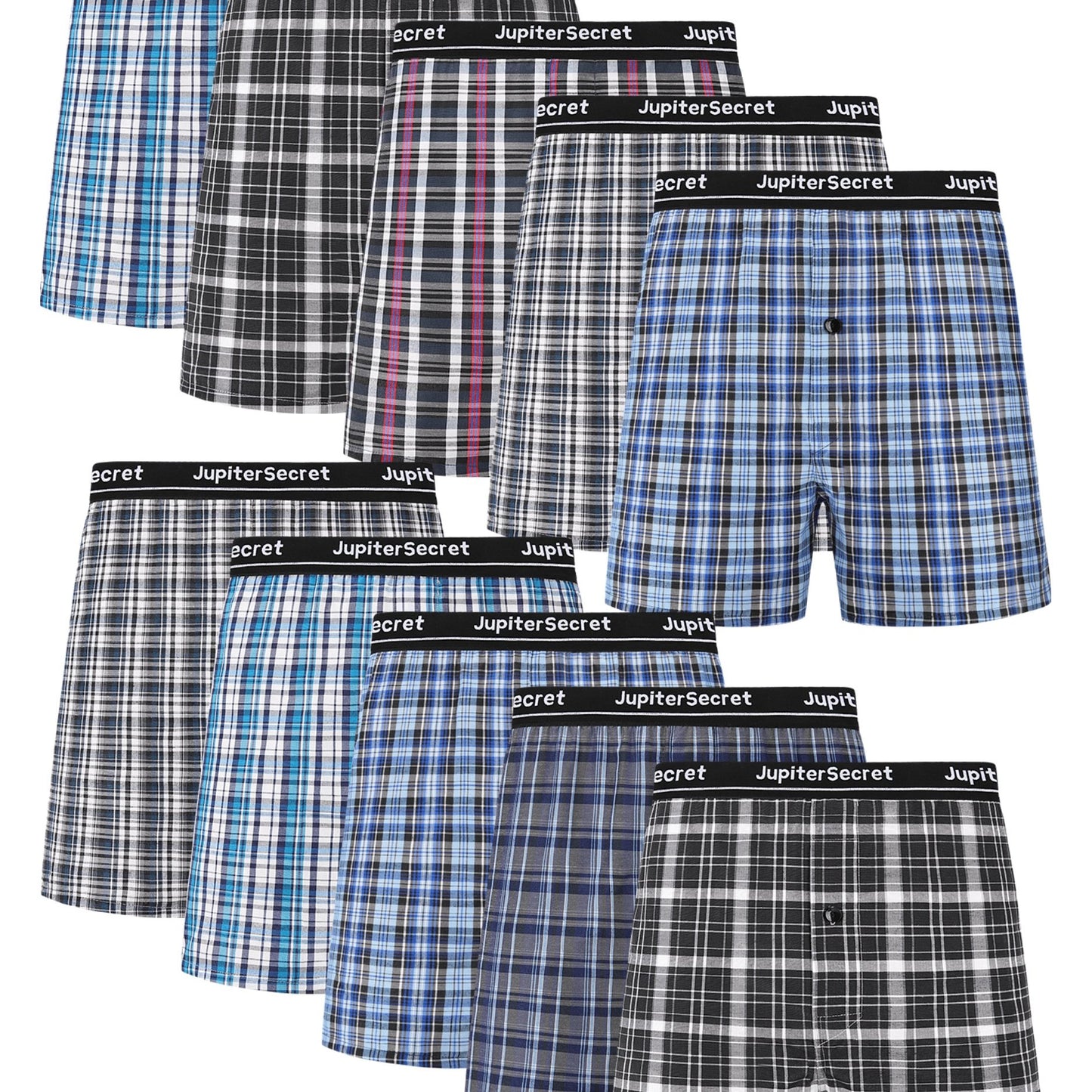 6/10 pcs JupiterSecret Men's Woven Boxer Shorts - 6 Pack, Elastic Waistband, Random Color