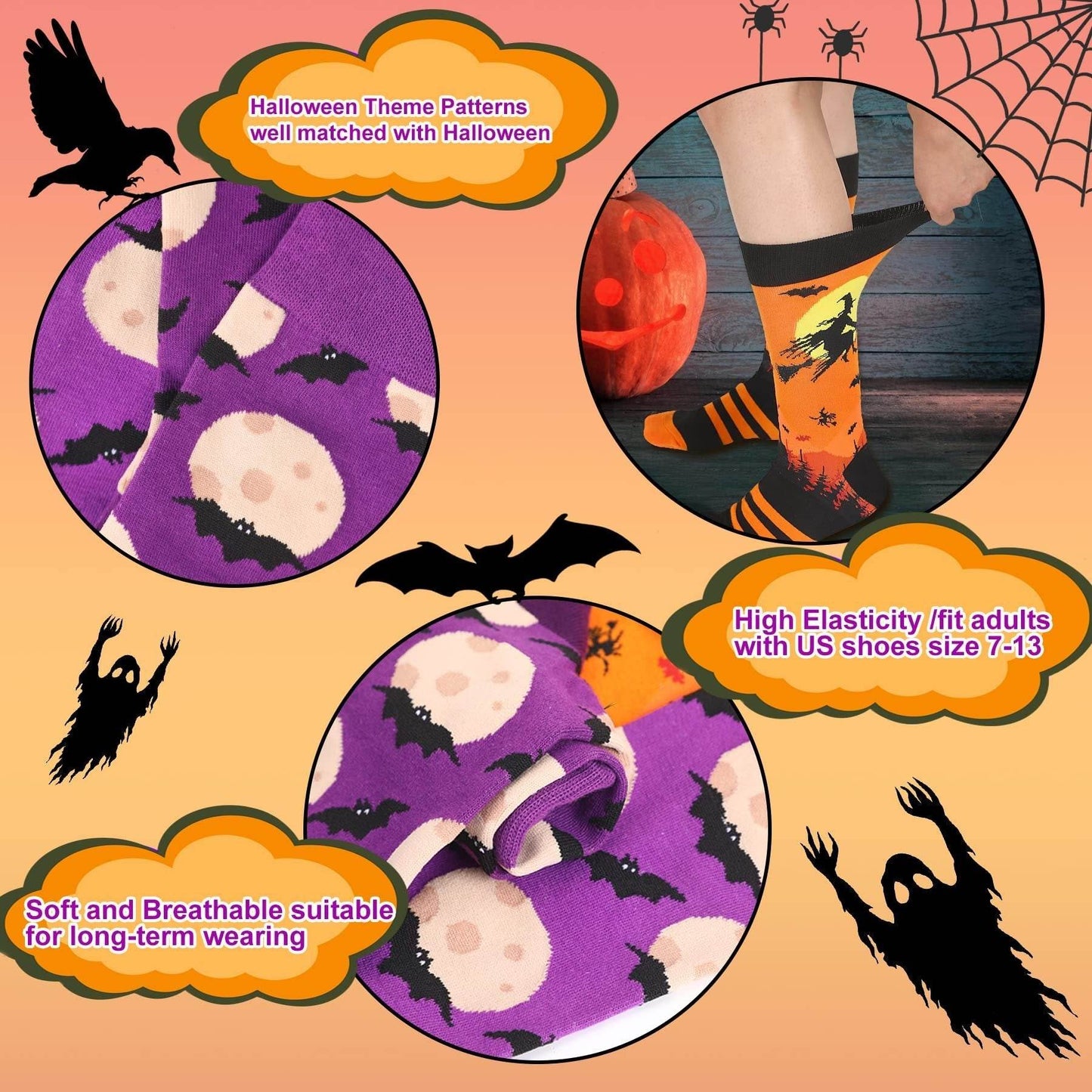 6 Pairs Halloween Christmas Socks For Men Women Girls Funny Xmas Socks Santa Claus Elk Cotton Sock Set-Cannot Be Listed On Amazon Platform